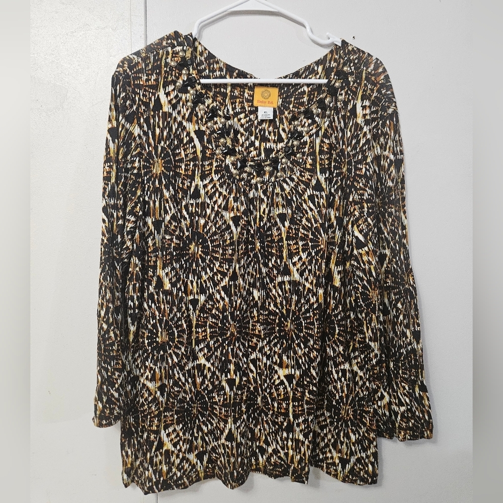 Ruby Rd. Patterned Blouse With Rhinestone Collar! - image 1